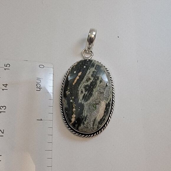 Necklace Pendant Kambaba Jasper Oval Handmade Jewelry in Sterling Silver Setting - Picture 1 of 10